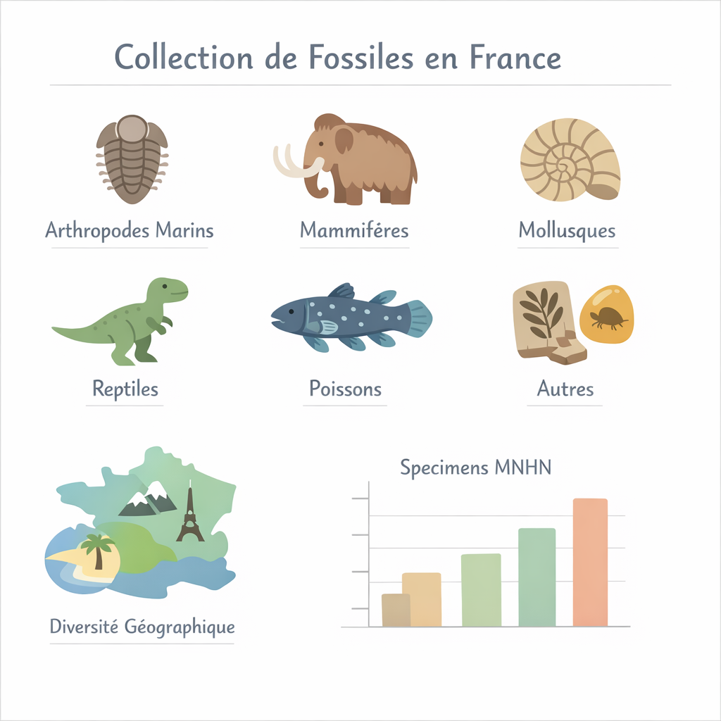 Quelles sont les grandes catégories de fossiles dans les collections françaises ?