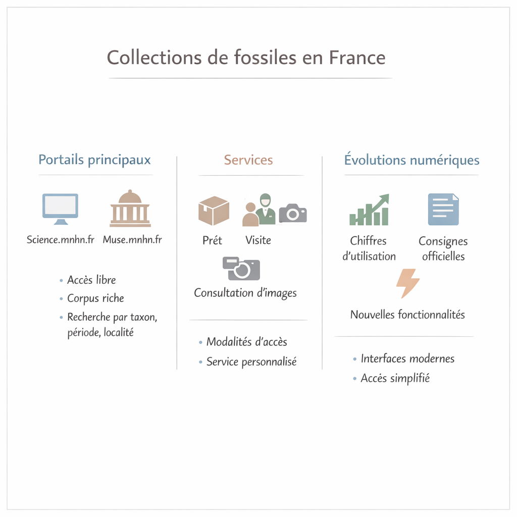 Quels sont les portails et bases de données pour consulter les collections de fossiles ?